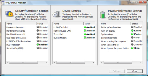 Vaio Status Monitor: Error