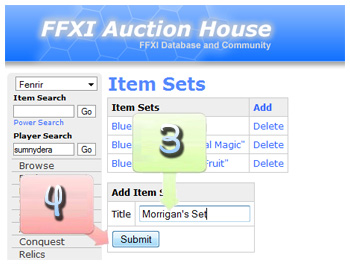 FFXI, Item Sets, FFXIAH